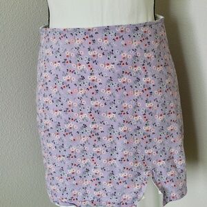 Pastel Lilac Purple Floral Notched Hem Mini Skirt